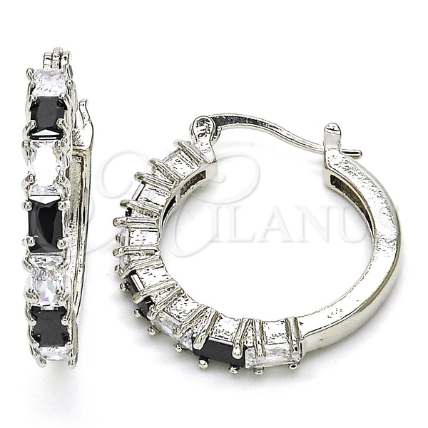 White Gold Filled Hoop Earrings — Small Hoop with Black and White Cubic Zirconia — main product view — SKU 127262 | Oro Laminado Blanco aretes de aro — Small Hoop with negro and blanco Cubic Zirconia — SKU 127262