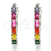 Rhodium Plated Small Hoop, with Multicolor Cubic Zirconia, Polished, Rhodium Finish, 02.210.0283.9.25