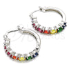 Rhodium Plated Small Hoop, with Multicolor Cubic Zirconia, Polished, Rhodium Finish, 02.210.0283.9.25