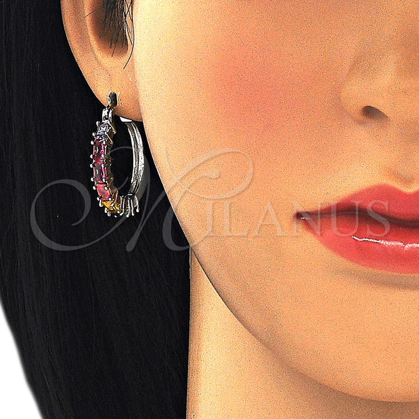 White Gold Filled Hoop Earrings — Small Hoop with Multicolor Cubic Zirconia Polished 02. — alternate product view — SKU 127263 | Oro Laminado Blanco aretes de aro — Small Hoop with Multicolor Cubic Zirconia pulido 02. — SKU 127263