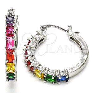 White Gold Filled Hoop Earrings — Small Hoop with Multicolor Cubic Zirconia Polished 02. — main product view — SKU 127263 | Oro Laminado Blanco aretes de aro — Small Hoop with Multicolor Cubic Zirconia pulido 02. — SKU 127263
