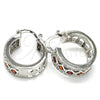 Rhodium Gold Filled Small Hoop, with Garnet and White Cubic Zirconia, Polished, Rhodium Finish, 02.210.0284.6.20