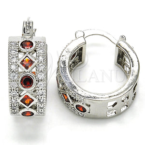 White Gold Filled Hoop Earrings — Small Hoop with Garnet and White Cubic Zirconia — main product view — SKU 127270 | Oro Laminado Blanco aretes de aro — Small Hoop with Garnet and blanco Cubic Zirconia — SKU 127270
