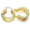 Oro Laminado Small Hoop, Gold Filled Style with Garnet and White Cubic Zirconia, Polished, Golden Finish, 02.210.0285.1.20