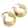 Oro Laminado Small Hoop, Gold Filled Style with Garnet and White Cubic Zirconia, Polished, Golden Finish, 02.210.0285.1.20