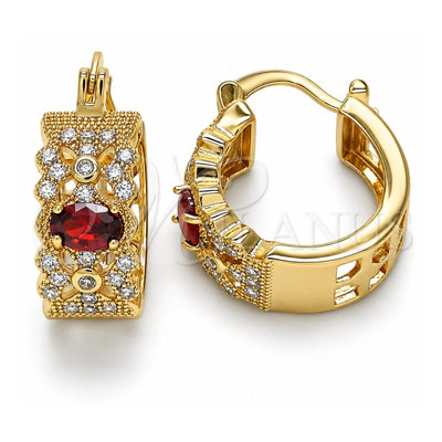 Oro Laminado Small Hoop, Gold Filled Style with Garnet and White Cubic Zirconia, Polished, Golden Finish, 02.210.0285.1.20