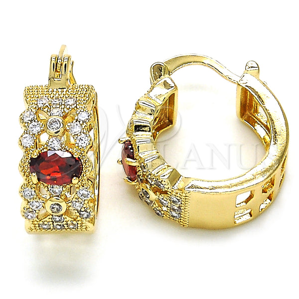 Gold Filled Hoop Earrings — Small Hoop with Garnet and White Cubic Zirconia — main product view — SKU 127275 | Oro Laminado aretes de aro — Small Hoop with Garnet and blanco Cubic Zirconia — SKU 127275