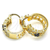 Oro Laminado Small Hoop, Gold Filled Style with Black and White Cubic Zirconia, Polished, Golden Finish, 02.210.0285.3.20