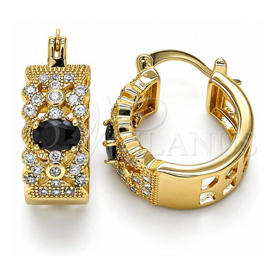 Oro Laminado Small Hoop, Gold Filled Style with Black and White Cubic Zirconia, Polished, Golden Finish, 02.210.0285.3.20
