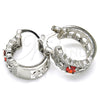 Rhodium Plated Small Hoop, with Garnet and White Cubic Zirconia, Polished, Rhodium Finish, 02.210.0285.6.20