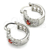 Rhodium Plated Small Hoop, with Garnet and White Cubic Zirconia, Polished, Rhodium Finish, 02.210.0285.6.20