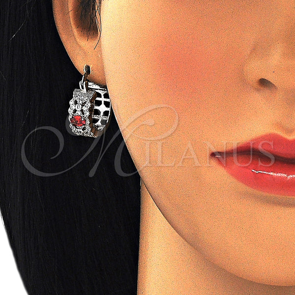 White Gold Filled Hoop Earrings — Small Hoop with Garnet and White Cubic Zirconia — alternate product view — SKU 127280 | Oro Laminado Blanco aretes de aro — Small Hoop with Garnet and blanco Cubic Zirconia — SKU 127280
