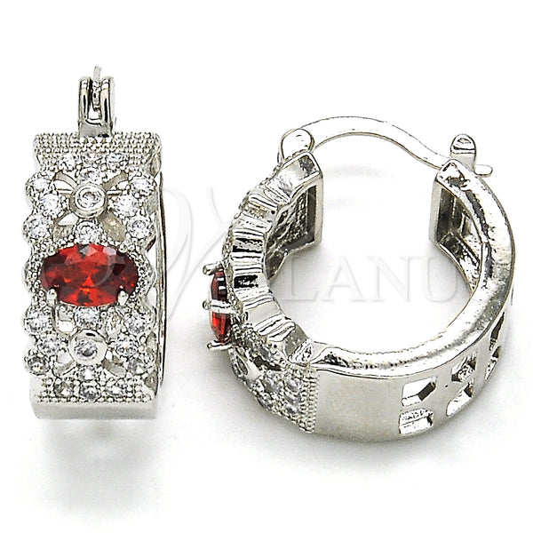 White Gold Filled Hoop Earrings — Small Hoop with Garnet and White Cubic Zirconia — main product view — SKU 127280 | Oro Laminado Blanco aretes de aro — Small Hoop with Garnet and blanco Cubic Zirconia — SKU 127280