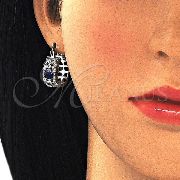 White Gold Filled Hoop Earrings — Small Hoop with Sapphire Blue and White Cubic — alternate product view — SKU 127281 | Oro Laminado Blanco aretes de aro — Small Hoop with Sapphire Blue and blanco Cubic — SKU 127281