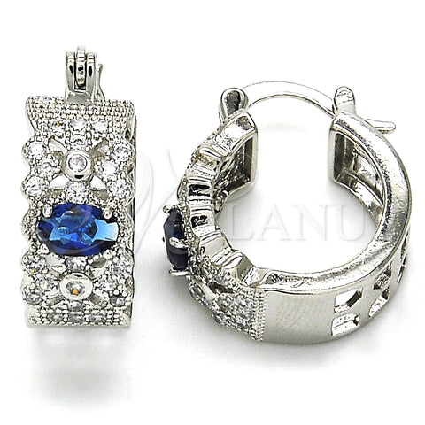 Rhodium Gold Filled Small Hoop, with Sapphire Blue and White Cubic Zirconia, Polished, Rhodium Finish, 02.210.0285.7.20