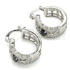 Rhodium Plated Small Hoop, with Black and White Cubic Zirconia, Polished, Rhodium Finish, 02.210.0285.8.20