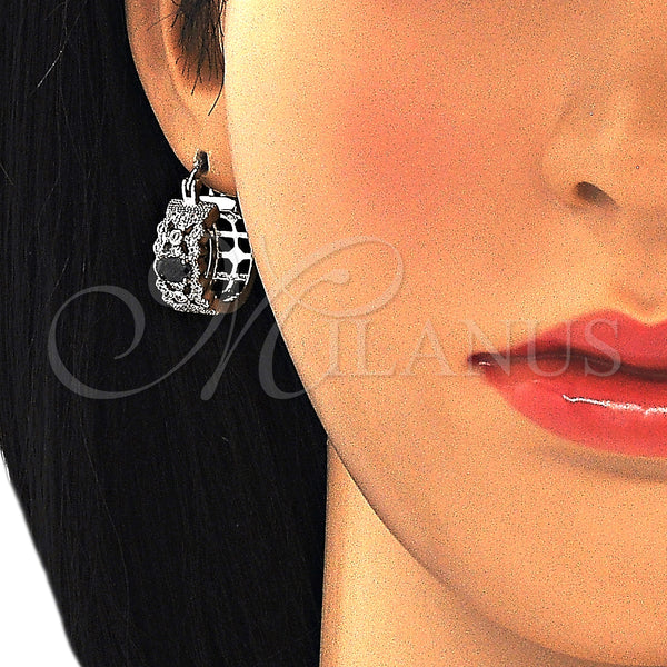 White Gold Filled Hoop Earrings — Small Hoop with Black and White Cubic Zirconia — alternate product view — SKU 127282 | Oro Laminado Blanco aretes de aro — Small Hoop with negro and blanco Cubic Zirconia — SKU 127282