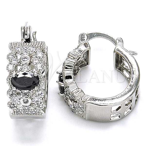 White Gold Filled Hoop Earrings — Small Hoop with Black and White Cubic Zirconia — main product view — SKU 127282 | Oro Laminado Blanco aretes de aro — Small Hoop with negro and blanco Cubic Zirconia — SKU 127282