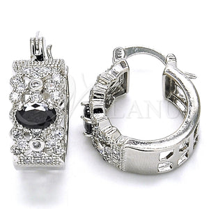 White Gold Filled Hoop Earrings — Small Hoop with Black and White Cubic Zirconia — main product view — SKU 127282 | Oro Laminado Blanco aretes de aro — Small Hoop with negro and blanco Cubic Zirconia — SKU 127282