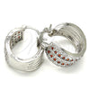 Rhodium Plated Small Hoop, with Garnet and White Cubic Zirconia, Polished, Rhodium Finish, 02.210.0286.5.20