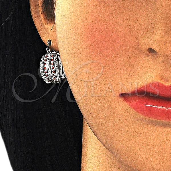 White Gold Filled Hoop Earrings — Small Hoop with Garnet and White Cubic Zirconia — alternate product view — SKU 127289 | Oro Laminado Blanco aretes de aro — Small Hoop with Garnet and blanco Cubic Zirconia — SKU 127289