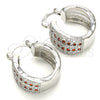 Rhodium Plated Small Hoop, with Garnet and White Cubic Zirconia, Polished, Rhodium Finish, 02.210.0286.5.20