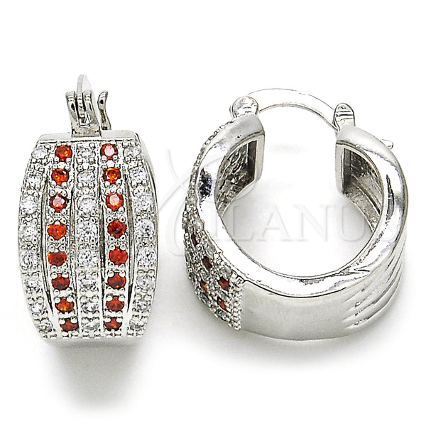White Gold Filled Hoop Earrings — Small Hoop with Garnet and White Cubic Zirconia — main product view — SKU 127289 | Oro Laminado Blanco aretes de aro — Small Hoop with Garnet and blanco Cubic Zirconia — SKU 127289