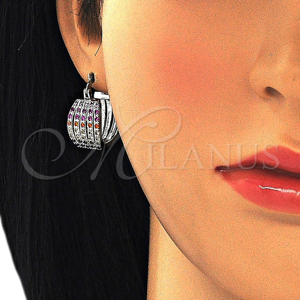 White Gold Filled Hoop Earrings — Small Hoop with Multicolor Cubic Zirconia Polished 02. — alternate product view — SKU 127291 | Oro Laminado Blanco aretes de aro — Small Hoop with Multicolor Cubic Zirconia pulido 02. — SKU 127291