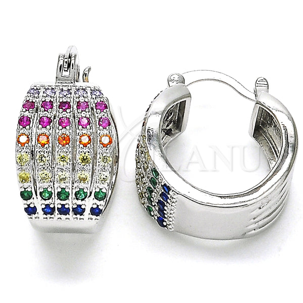 White Gold Filled Hoop Earrings — Small Hoop with Multicolor Cubic Zirconia Polished 02. — main product view — SKU 127291 | Oro Laminado Blanco aretes de aro — Small Hoop with Multicolor Cubic Zirconia pulido 02. — SKU 127291