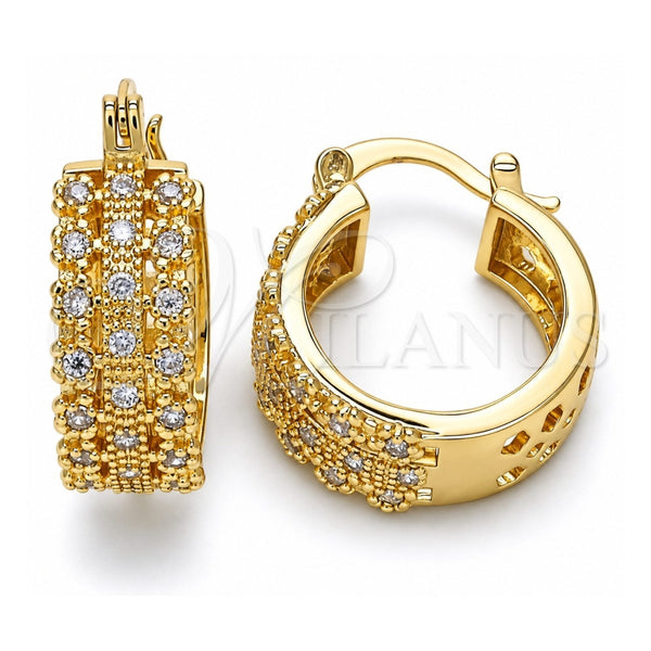 Oro Laminado Small Hoop, Gold Filled Style with White Cubic Zirconia, Polished, Golden Finish, 02.210.0288.20