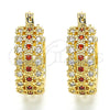 Oro Laminado Small Hoop, Gold Filled Style with Garnet and White Cubic Zirconia, Polished, Golden Finish, 02.210.0288.1.20
