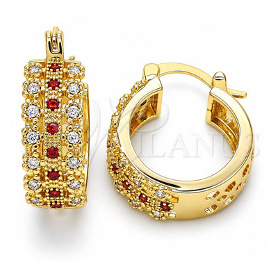 Oro Laminado Small Hoop, Gold Filled Style with Garnet and White Cubic Zirconia, Polished, Golden Finish, 02.210.0288.1.20