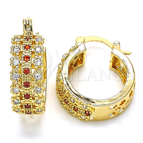 Gold Filled Hoop Earrings — Small Hoop with Garnet and White Cubic Zirconia — main product view — SKU 127301 | Oro Laminado aretes de aro — Small Hoop with Garnet and blanco Cubic Zirconia — SKU 127301