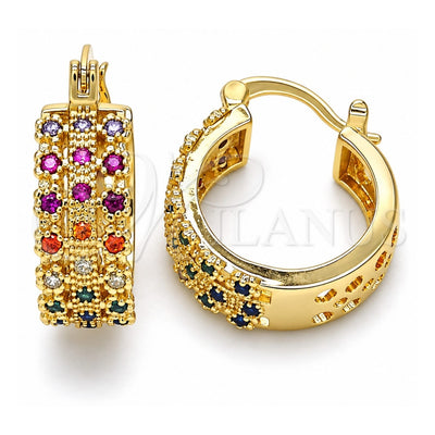Oro Laminado Small Hoop, Gold Filled Style with Multicolor Cubic Zirconia, Polished, Golden Finish, 02.210.0288.3.20