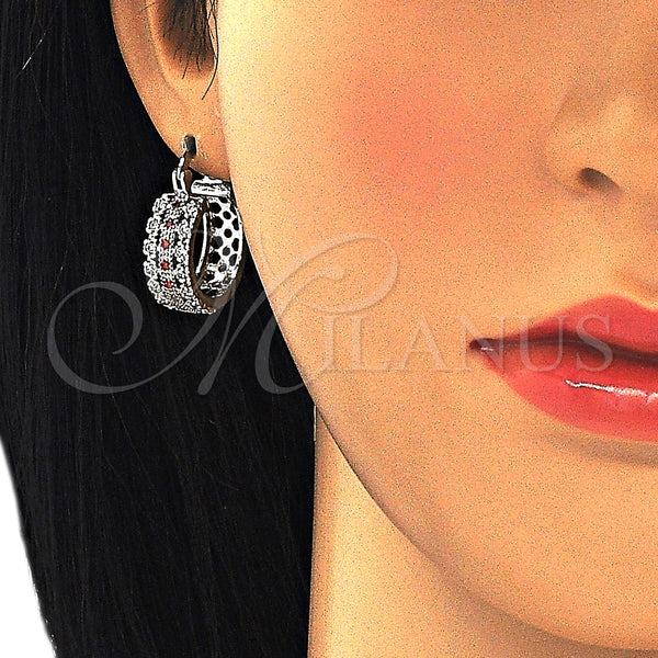 White Gold Filled Hoop Earrings — Small Hoop with Garnet and White Cubic Zirconia — alternate product view — SKU 127305 | Oro Laminado Blanco aretes de aro — Small Hoop with Garnet and blanco Cubic Zirconia — SKU 127305