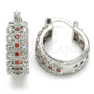 White Gold Filled Hoop Earrings — Small Hoop with Garnet and White Cubic Zirconia — main product view — SKU 127305 | Oro Laminado Blanco aretes de aro — Small Hoop with Garnet and blanco Cubic Zirconia — SKU 127305