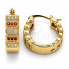 Oro Laminado Small Hoop, Gold Filled Style with Garnet and White Micro Pave, Polished, Golden Finish, 02.210.0289.1.20
