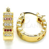 Oro Laminado Small Hoop, Gold Filled Style with Garnet and White Micro Pave, Polished, Golden Finish, 02.210.0289.1.20