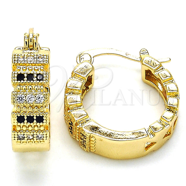 Gold Filled Hoop Earrings — Small Hoop with Black and White Micro Pave — main product view — SKU 127310 | Oro Laminado aretes de aro — Small Hoop with negro and blanco Micro Pave — SKU 127310