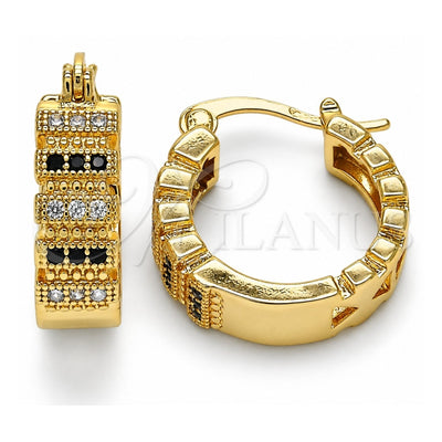 Oro Laminado Small Hoop, Gold Filled Style with Black and White Micro Pave, Polished, Golden Finish, 02.210.0289.2.20