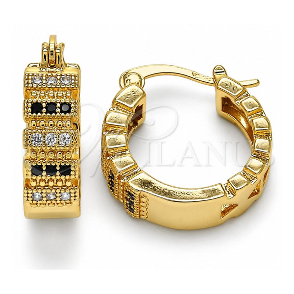 Oro Laminado Small Hoop, Gold Filled Style with Black and White Micro Pave, Polished, Golden Finish, 02.210.0289.2.20