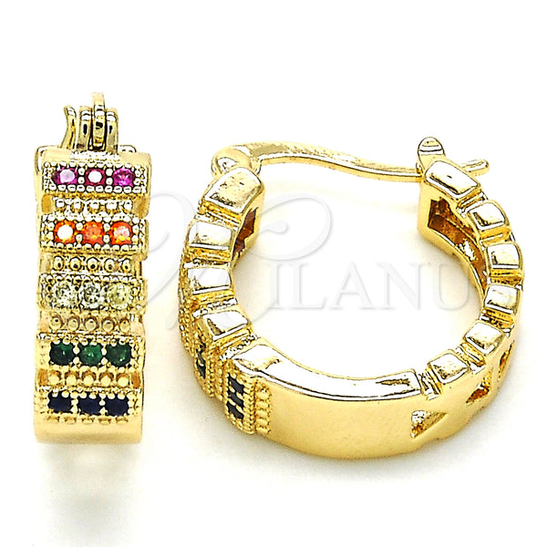 Gold Filled Hoop Earrings — Small Hoop with Multicolor Micro Pave Polished 02. — main product view — SKU 127311 | Oro Laminado aretes de aro — Small Hoop with Multicolor Micro Pave pulido 02. — SKU 127311