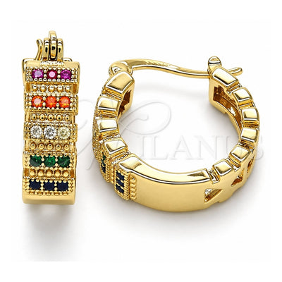 Oro Laminado Small Hoop, Gold Filled Style with Multicolor Micro Pave, Polished, Golden Finish, 02.210.0289.3.20
