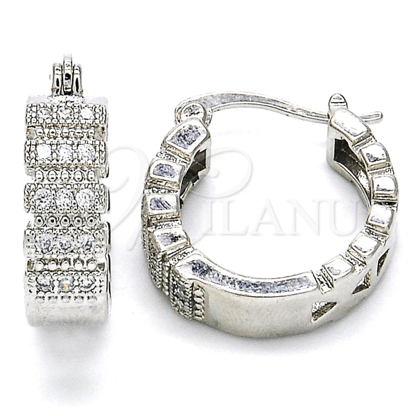 Rhodium Plated Small Hoop, with White Micro Pave, Polished, Rhodium Finish, 02.210.0289.4.20
