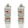 Rhodium Plated Small Hoop, with Garnet and White Micro Pave, Polished, Rhodium Finish, 02.210.0289.5.20