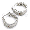 Rhodium Plated Small Hoop, with Garnet and White Micro Pave, Polished, Rhodium Finish, 02.210.0289.5.20