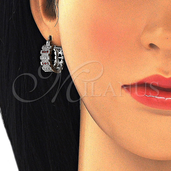 White Gold Filled Hoop Earrings — Small Hoop with Garnet and White Micro Pave — alternate product view — SKU 127313 | Oro Laminado Blanco aretes de aro — Small Hoop with Garnet and blanco Micro Pave — SKU 127313