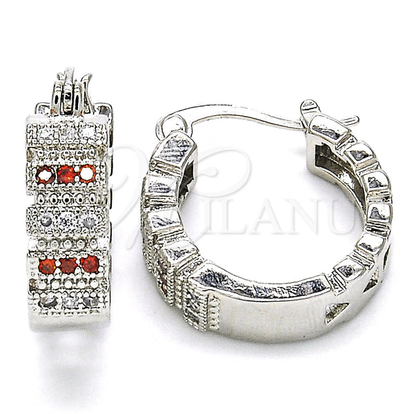 White Gold Filled Hoop Earrings — Small Hoop with Garnet and White Micro Pave — main product view — SKU 127313 | Oro Laminado Blanco aretes de aro — Small Hoop with Garnet and blanco Micro Pave — SKU 127313