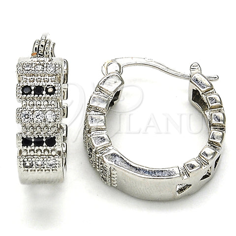 Rhodium Plated Small Hoop, with Black and White Micro Pave, Polished, Rhodium Finish, 02.210.0289.6.20