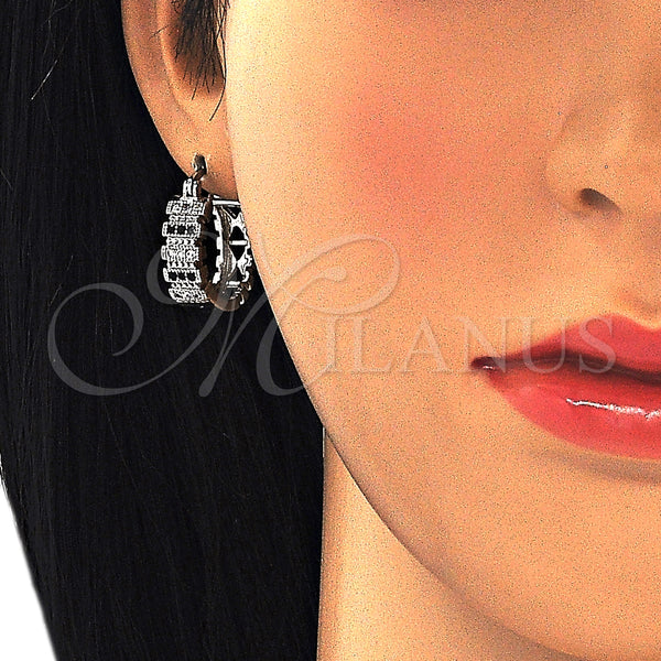 White Gold Filled Hoop Earrings — Small Hoop with Black and White Micro Pave — alternate product view — SKU 127314 | Oro Laminado Blanco aretes de aro — Small Hoop with negro and blanco Micro Pave — SKU 127314